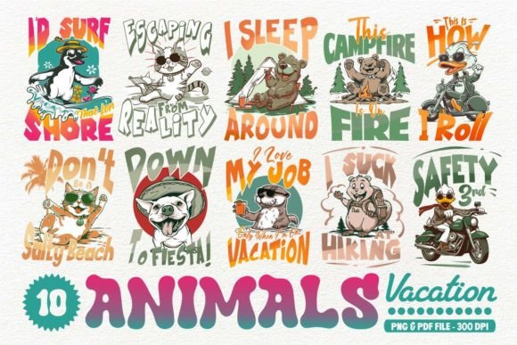 Download Animals Vacation T-shirt Design Bundle - Premium Resources